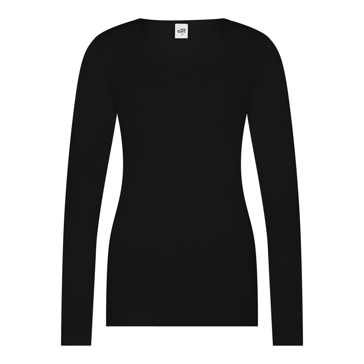 Shirt LS round neck lace 60381 090 black